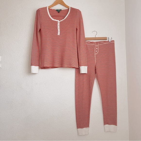 dip Soft Waffle Henley Stripe Pajama Joggers Set Red White Candy Stripe Size L - Picture 4 of 15